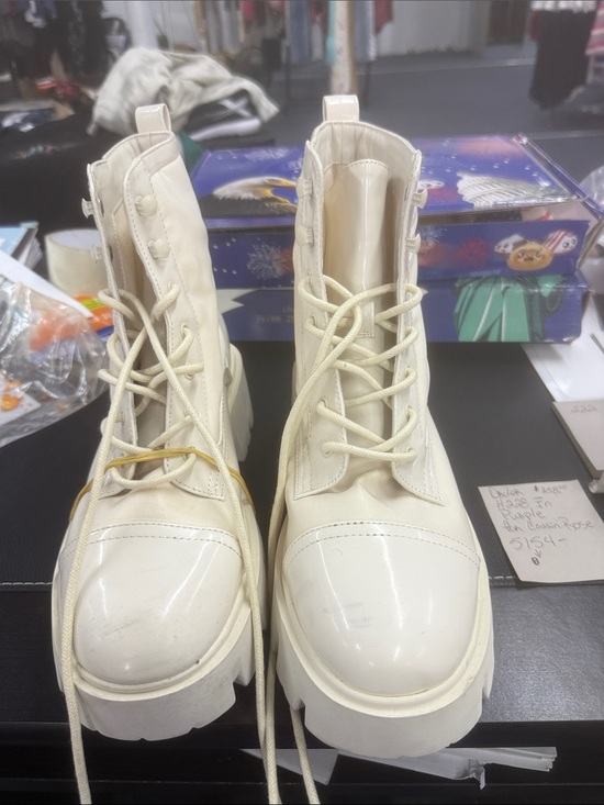 Nine West Shoes - Nine West Cream Patent Combat Booties